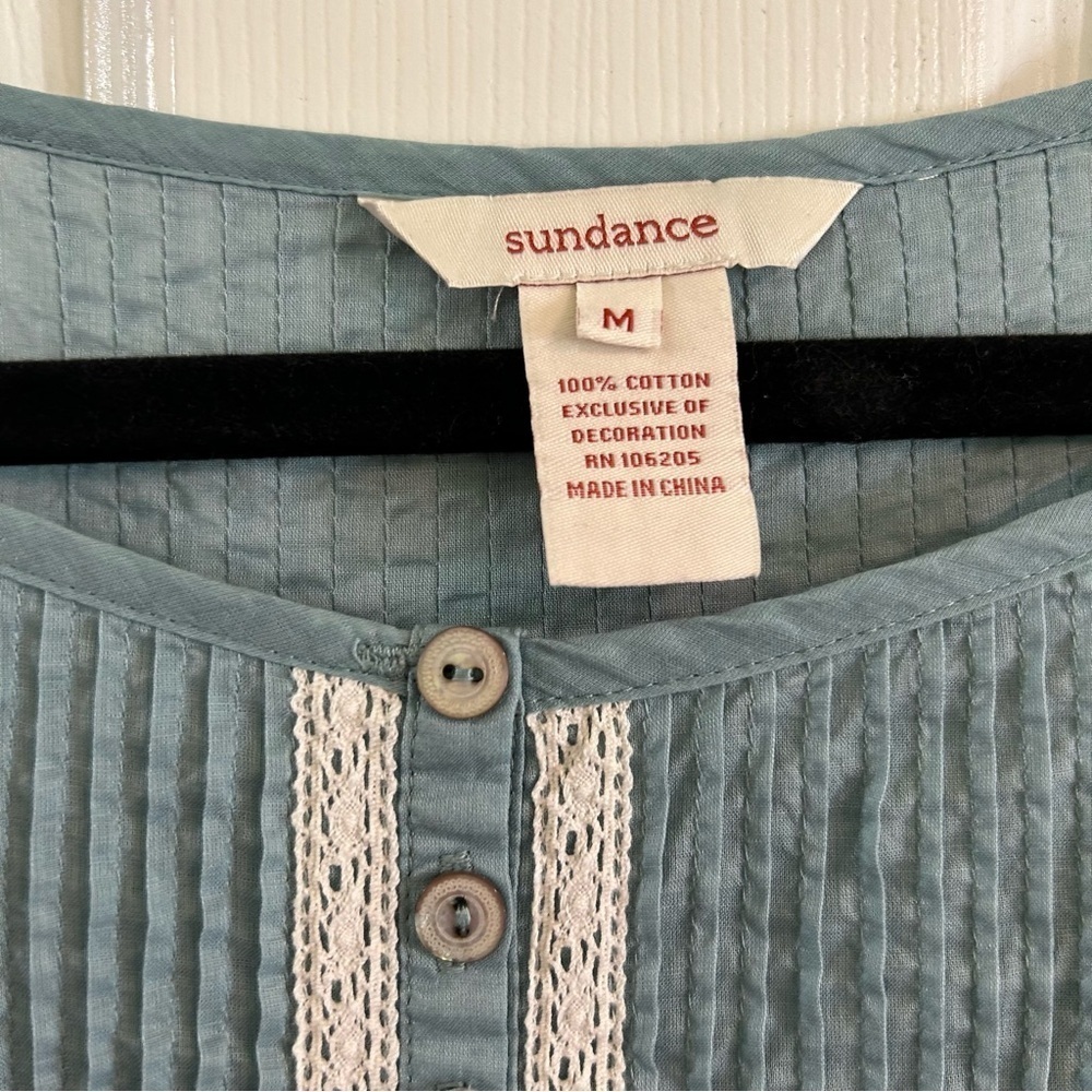 Sundance Pleated Blue Tunic Peasant Cottagecore Cotton Prairie Romantic Sz Med - Picture 3 of 10